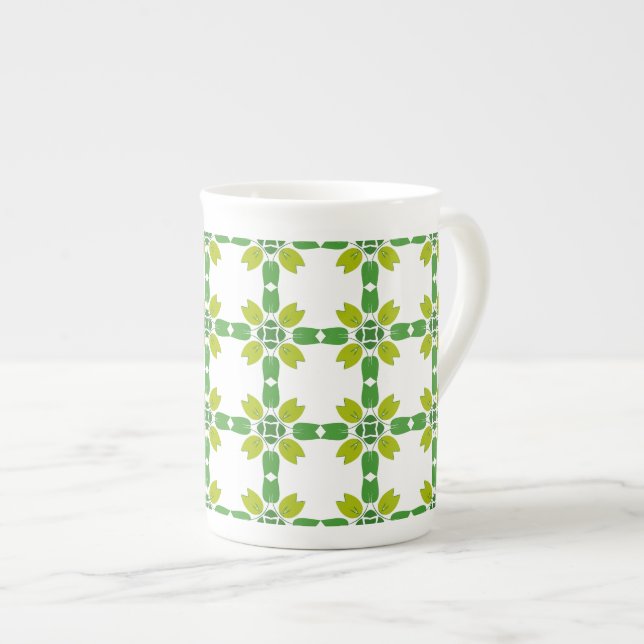 Leaf Pattern, Pattern Of Leaves, Green Leaves Bone China Mug (Front Right)