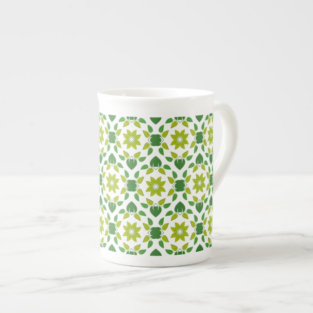 Leaf Pattern, Pattern Of Leaves, Green Leaves Bone China Mug (Front Right)