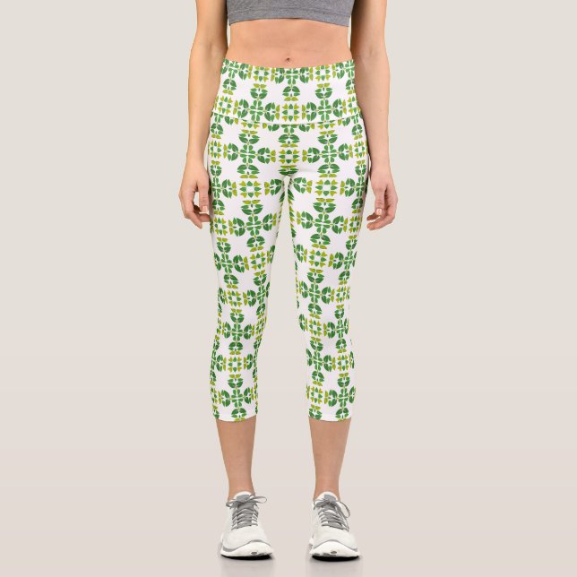 Leaf Pattern, Pattern Of Leaves, Green Leaves Capri Leggings (Front)