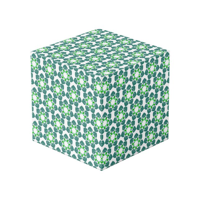 Leaf Pattern, Pattern Of Leaves, Green Leaves Cube (Front Angled)
