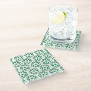 Leaf Pattern, Pattern Of Leaves, Green Leaves Glass Coaster