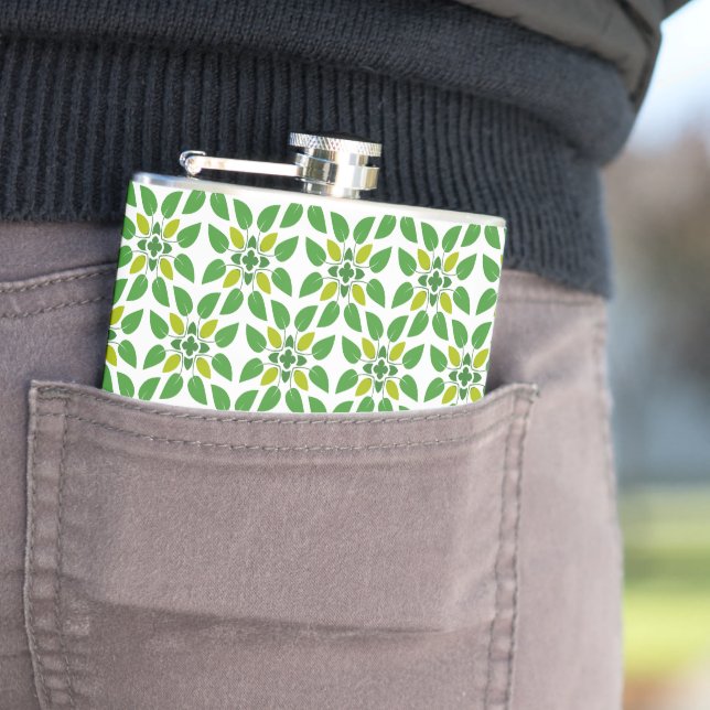 Leaf Pattern, Pattern Of Leaves, Green Leaves Hip Flask (In Situ)