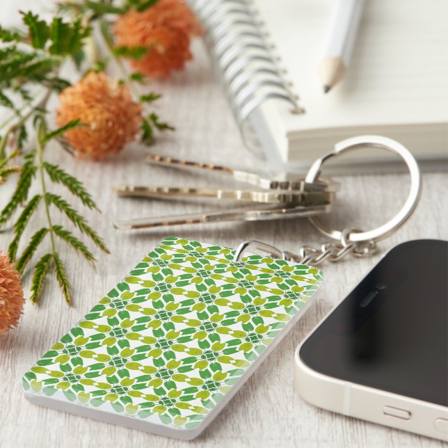 Leaf Pattern, Pattern Of Leaves, Green Leaves Key Ring (Front Right)