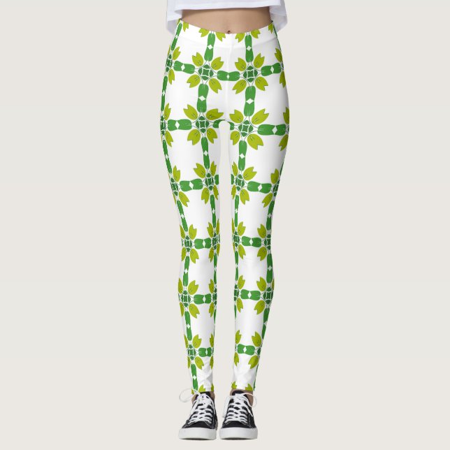 Leaf Pattern, Pattern Of Leaves, Green Leaves Leggings (Front)