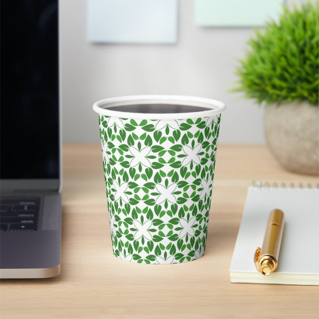 Leaf Pattern, Pattern Of Leaves, Green Leaves Paper Cups (Insitu)