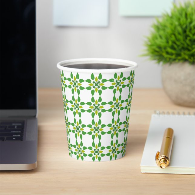 Leaf Pattern, Pattern Of Leaves, Green Leaves Paper Cups (Insitu)