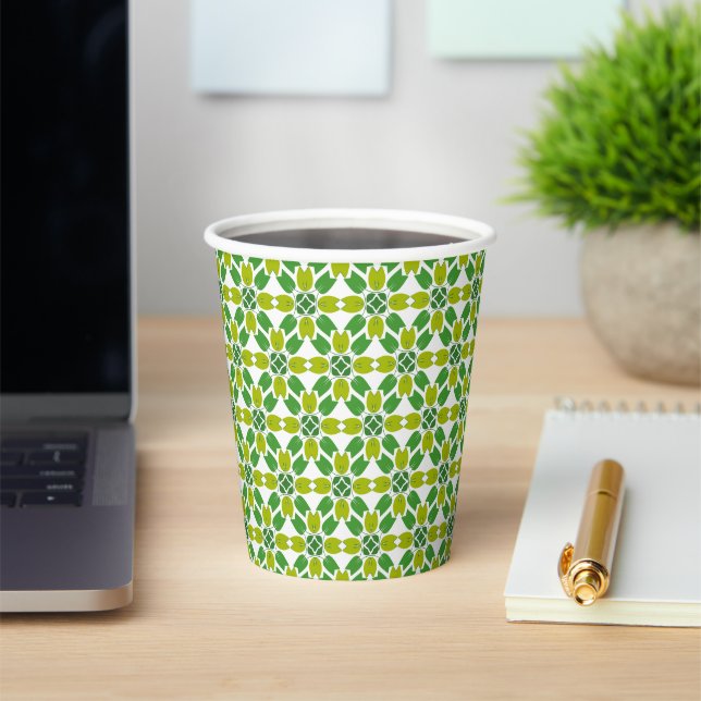 Leaf Pattern, Pattern Of Leaves, Green Leaves Paper Cups (Insitu)