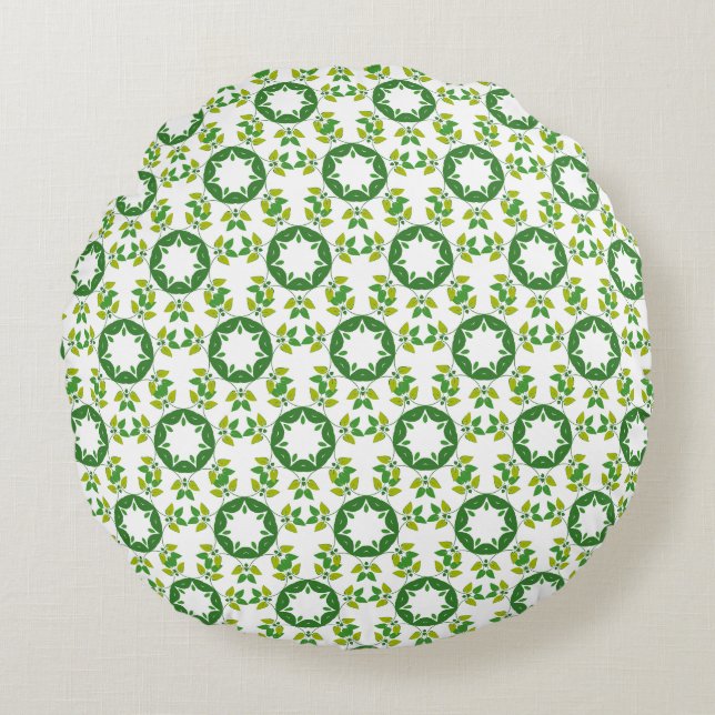 Leaf Pattern, Pattern Of Leaves, Green Leaves Round Cushion (Front)