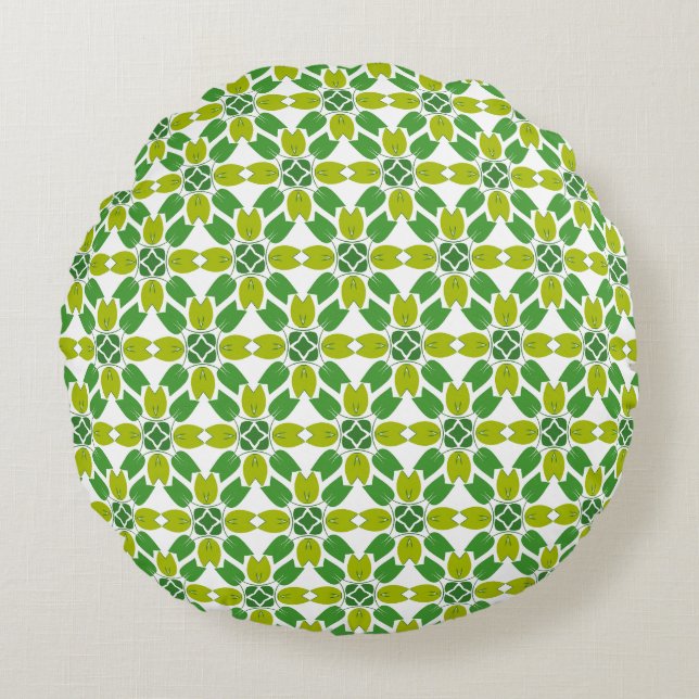 Leaf Pattern, Pattern Of Leaves, Green Leaves Round Cushion (Front)