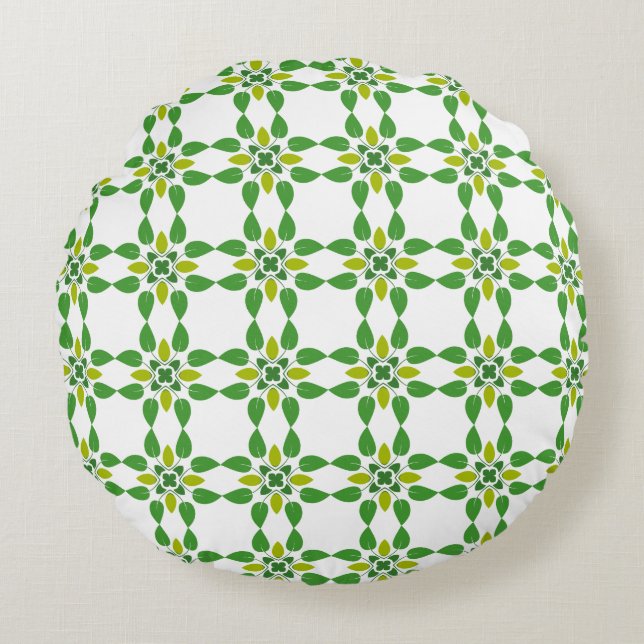 Leaf Pattern, Pattern Of Leaves, Green Leaves Round Cushion (Front)