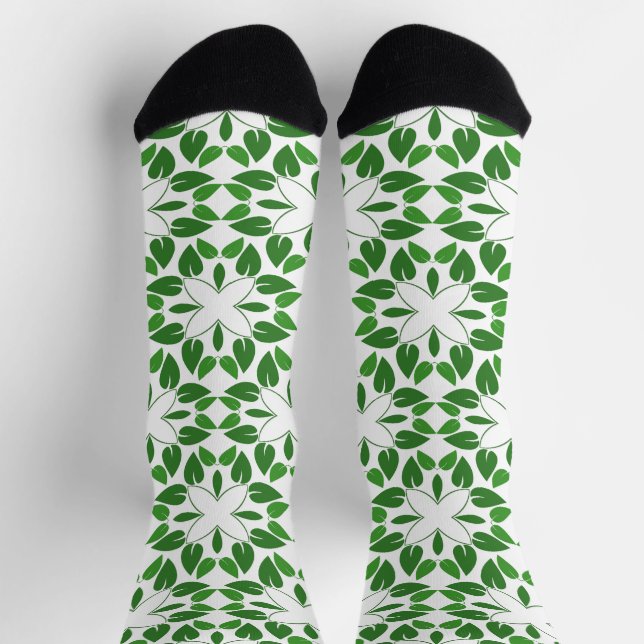 Leaf Pattern, Pattern Of Leaves, Green Leaves Socks (Top)
