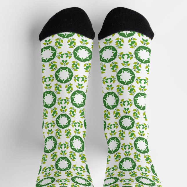 Leaf Pattern, Pattern Of Leaves, Green Leaves Socks (Top)