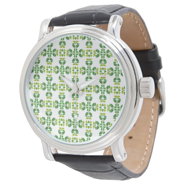 Leaf Pattern, Pattern Of Leaves, Green Leaves Watch (Angled)