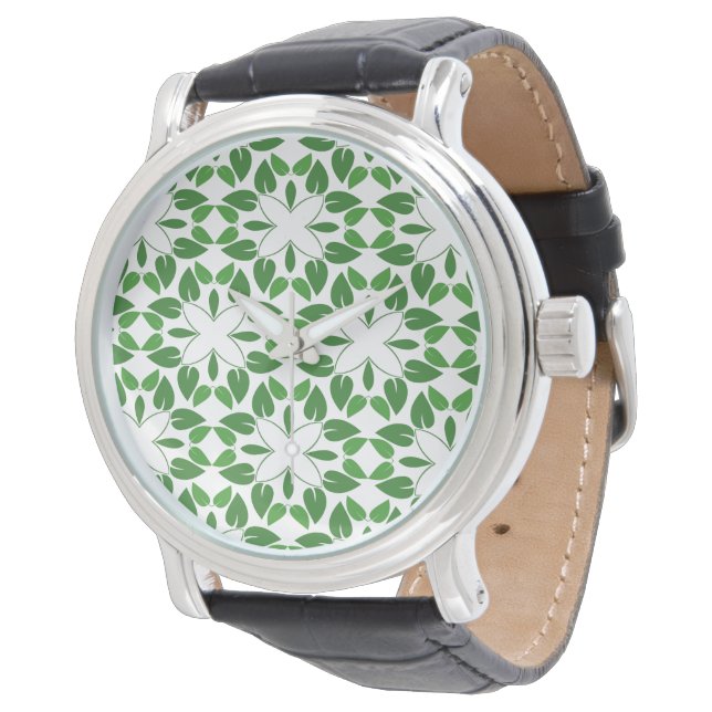 Leaf Pattern, Pattern Of Leaves, Green Leaves Watch (Angled)