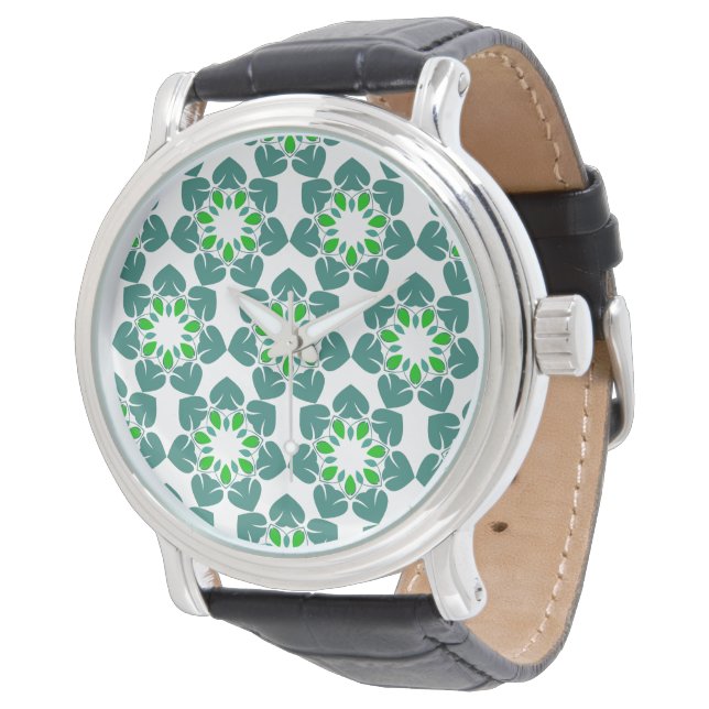 Leaf Pattern, Pattern Of Leaves, Green Leaves Watch (Angled)
