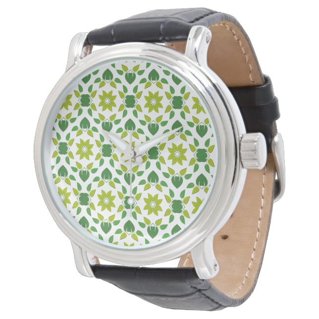 Leaf Pattern, Pattern Of Leaves, Green Leaves Watch (Angled)