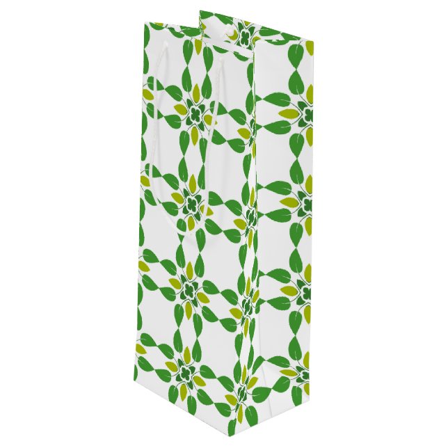 Leaf Pattern, Pattern Of Leaves, Green Leaves Wine Gift Bag (Back Angled)