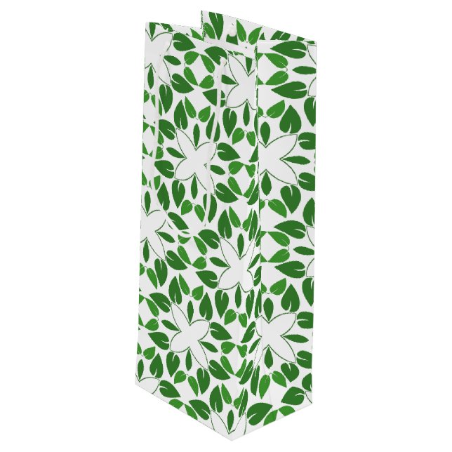 Leaf Pattern, Pattern Of Leaves, Green Leaves Wine Gift Bag (Back Angled)