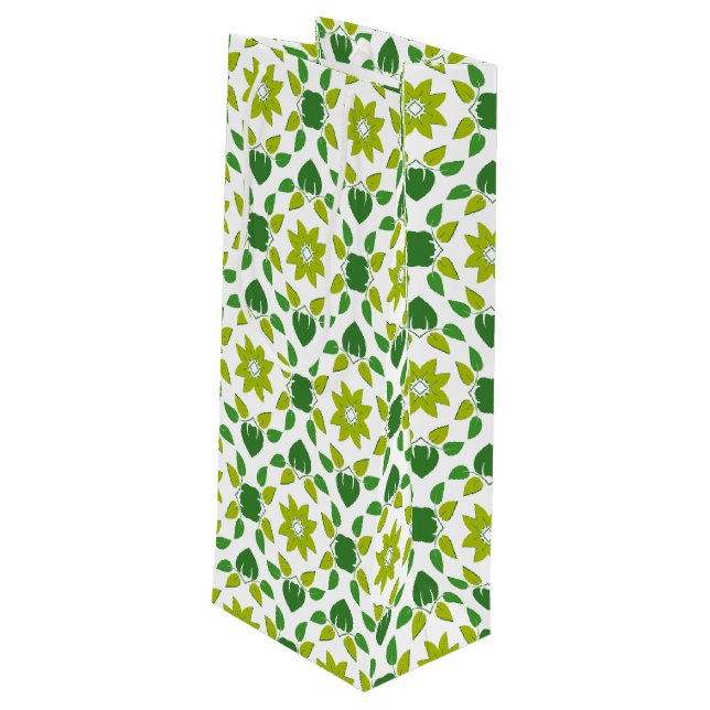 Leaf Pattern, Pattern Of Leaves, Green Leaves Wine Gift Bag (Back Angled)