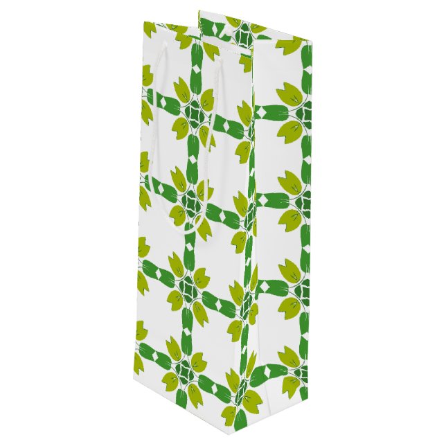 Leaf Pattern, Pattern Of Leaves, Green Leaves Wine Gift Bag (Back Angled)