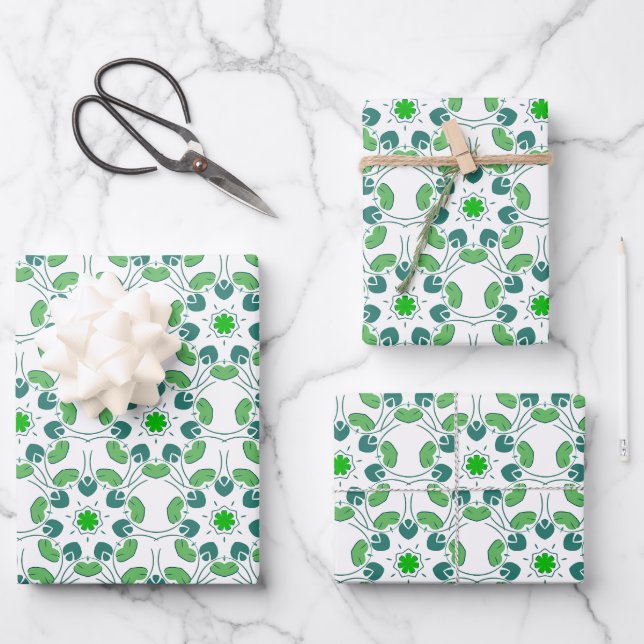 Leaf Pattern, Pattern Of Leaves, Green Leaves Wrapping Paper Sheet (Front)