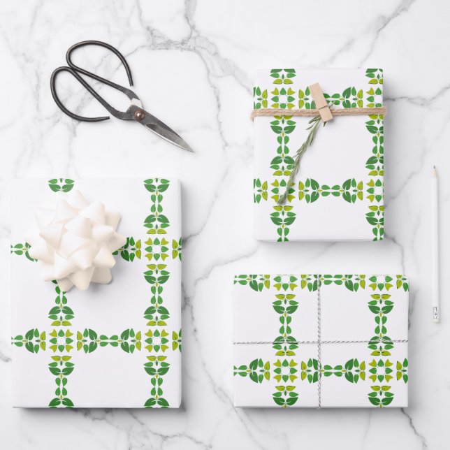 Leaf Pattern, Pattern Of Leaves, Green Leaves Wrapping Paper Sheet (Front)