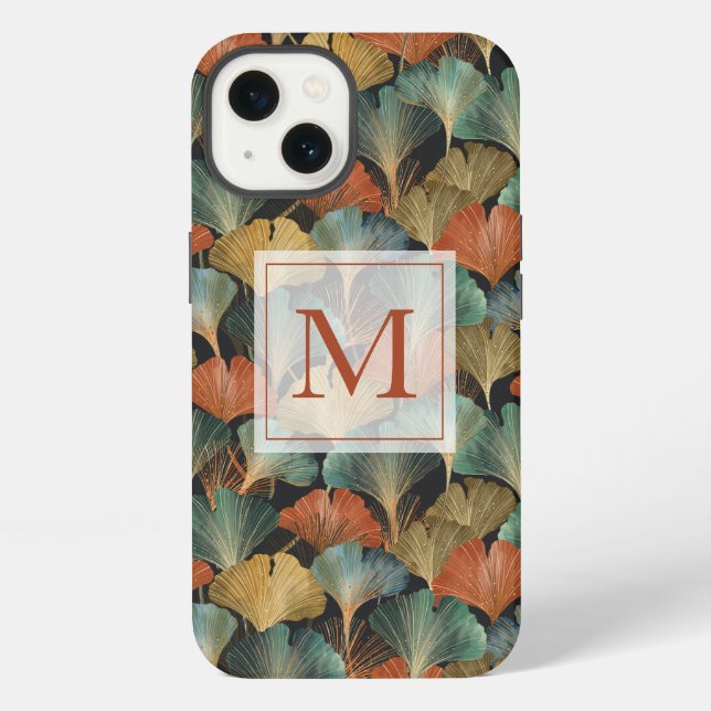Leaf Pattern Personalise Initial iPhone Case (Back)