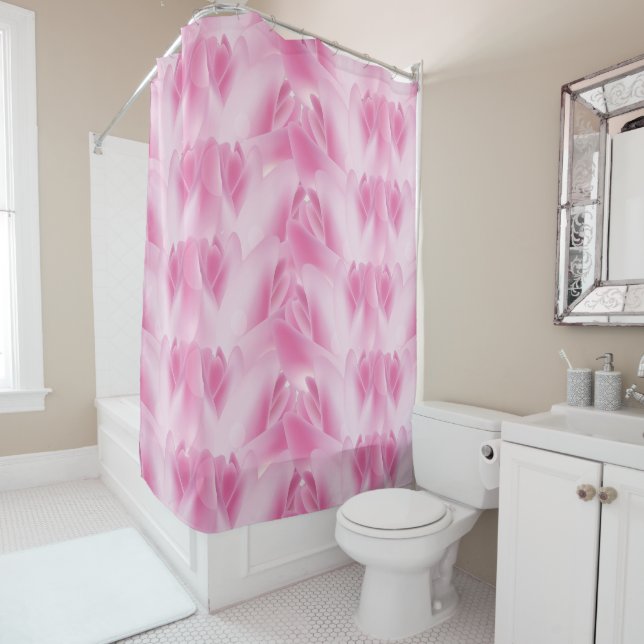 leaf Pattern, pink Shower Curtain (In Situ)