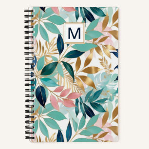 Leaf Pattern Pretty Colourful Leaves Monogrammed Notebook