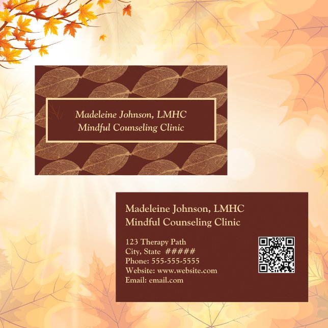 Leaf Pattern Psychologist  Counsellor QR Code Business Card (Creator Uploaded)