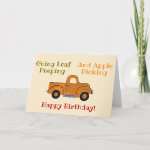 Leaf Peeping Apple Picking Handpainted Truck Bday Card