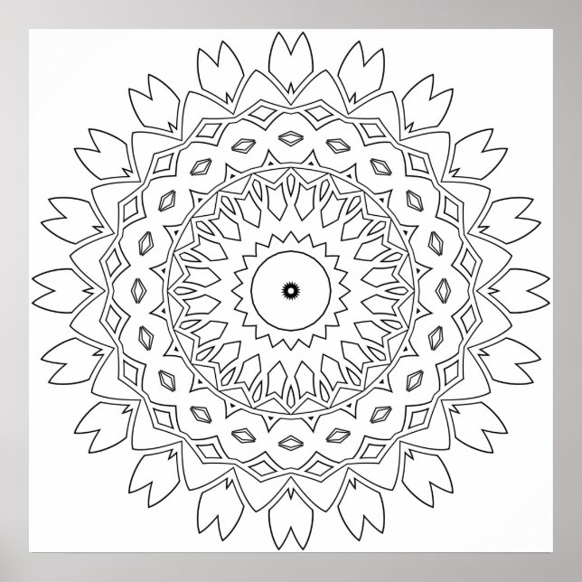 Leaf Petal Mandala Colouring Page with Star Core Poster (Front)