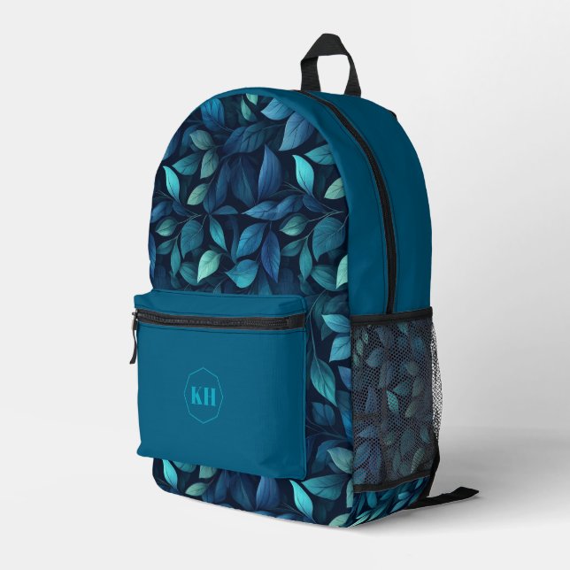 Leaf Print Backpack | Botanical Pattern School Bac (Back Corner Right)