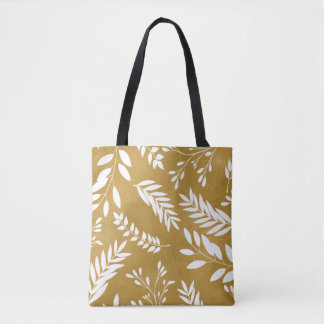 Leaf Print on Yellow Watercolor Tote Bag