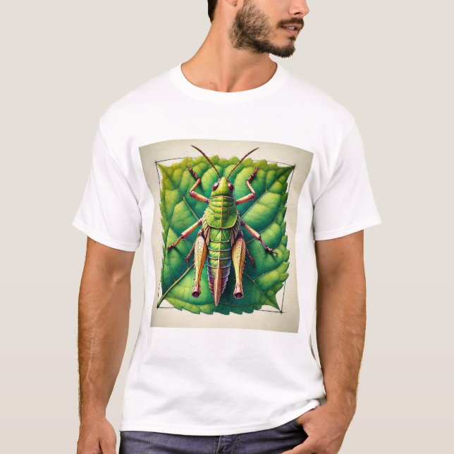 Leaf Rolling Grasshopper 170724IREF201 - Watercolo T-Shirt (Front)