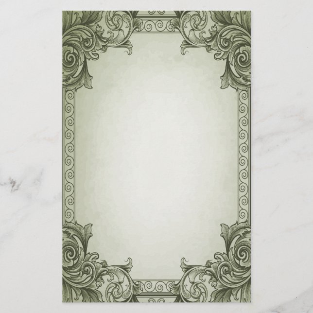 Leaf Scrolls - green Stationery (Front)