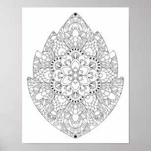 Leaf Shape Floral Mandala Adult Colouring Poster