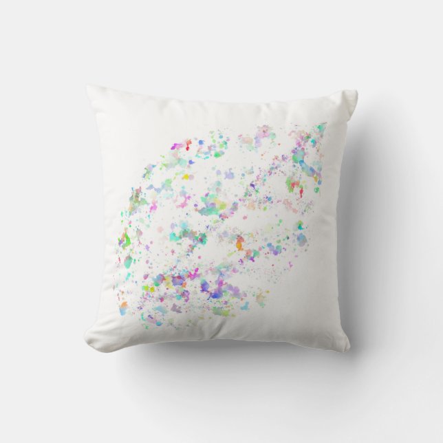 Leaf shaped water colour paint splatter cushion (Front)
