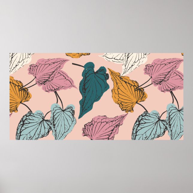 Leaf skeleton seamless pattern,background with cal poster (Front)