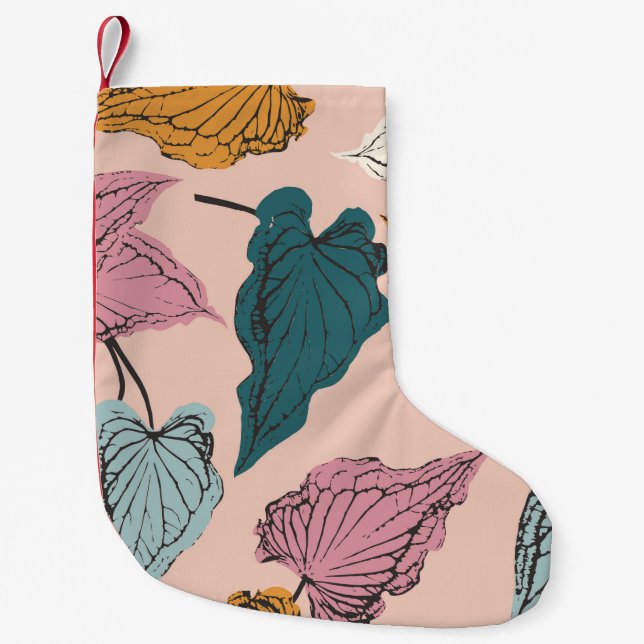 Leaf skeleton seamless pattern,background with cal small christmas stocking (Front)