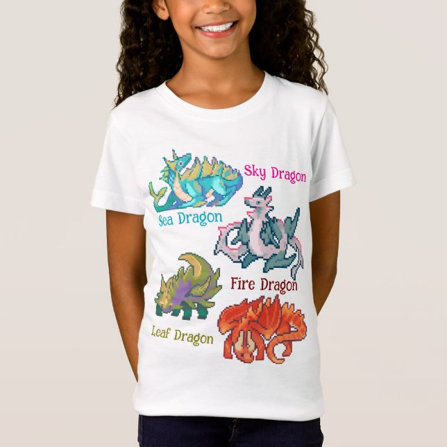 Leaf, sky, fire, sea Dragon pixel art T-Shirt (Front)