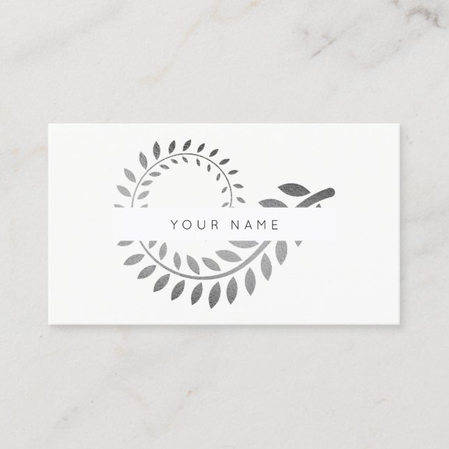 Leaf Spirale Botanic Silver Grey White Business Card (Front)