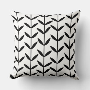 Leaf Stems - Black on White Cushion