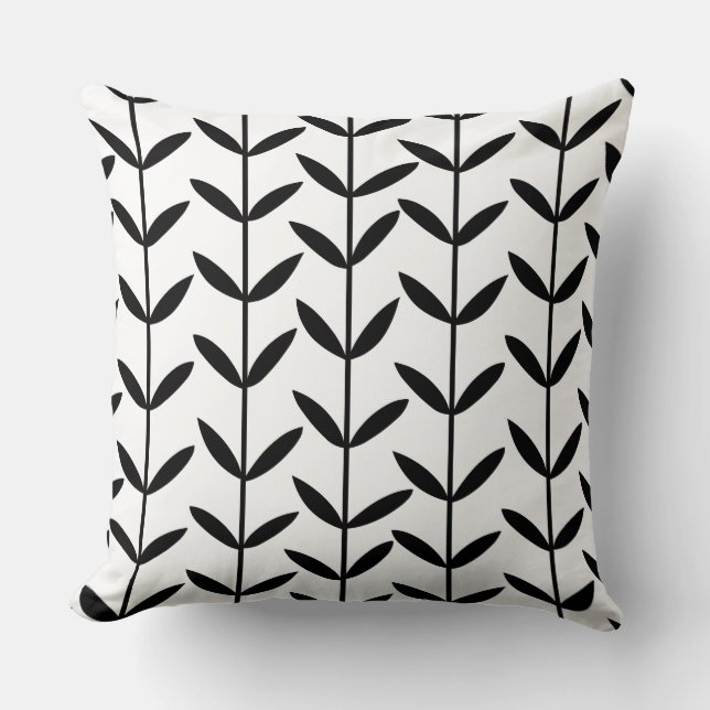 Leaf Stems - Black on White Cushion (Front)