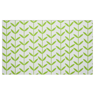 Leaf Stems - Martian Green on White Fabric