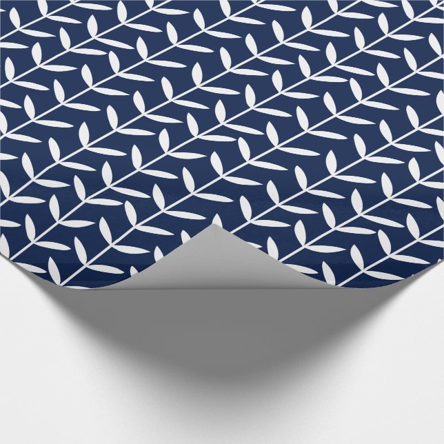 Leaf Stems - White on Blue 001744 Wrapping Paper (Corner)
