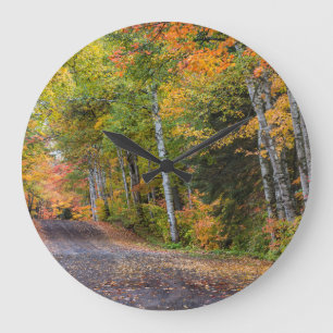 Leaf Strewn Gravel Road With Autumn Colour Large Clock