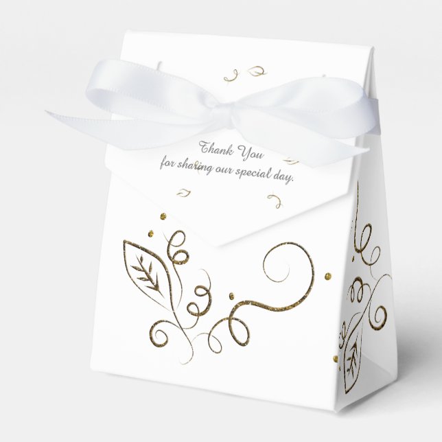 Leaf Swirl Wedding Tent Style Favour Box (Front Side)