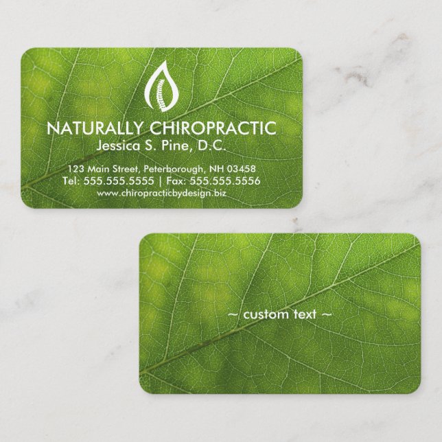 Leaf Texture/Logo Chiropractic Business Cards (Front/Back)