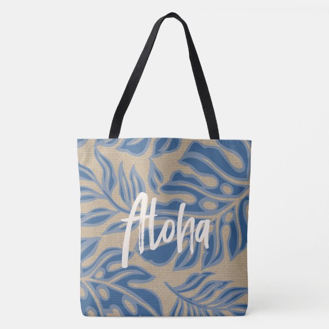Leaf Tiki Indigo Blue Hawaiian Tropical Beach Bag (Front)